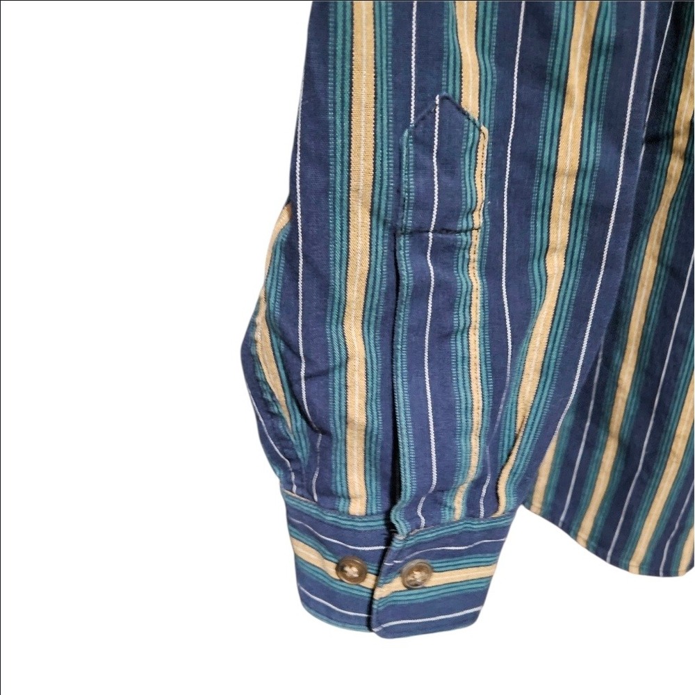 CE Schmidt Workwear Mens XLT Tall Vertical Striped Button Down Shirt Blue Green - Picture 3 of 8